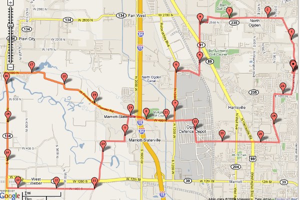 27 mile route: North Ogden through West Weber